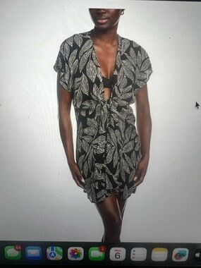 Elan Black and White Leaf swim suit cover up